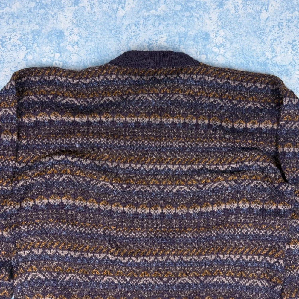 Vintage Alpaca Baby Fina Peru Hand Knitted Fair Isle Sweater Navy Blue Mens XL